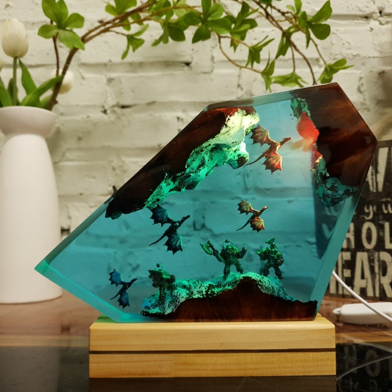 Fire Dragon and Ice Dragon Resin Night Light