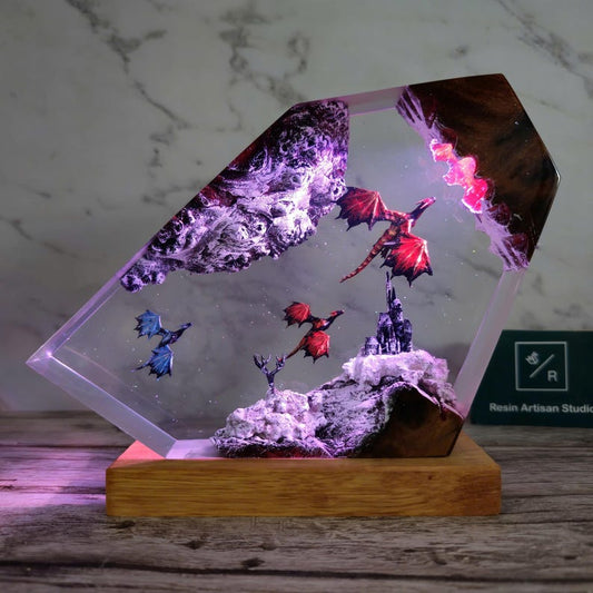 Fire Dragon and Ice Dragon Resin Lamp