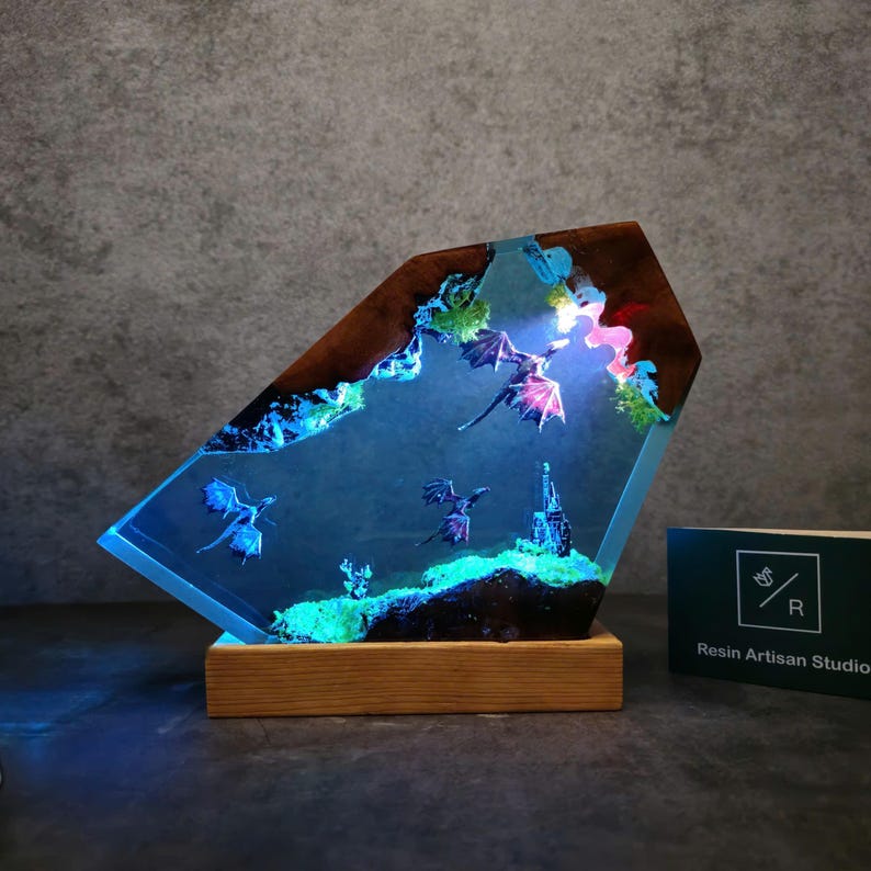 Fire Dragon and Ice Dragon Resin Lamp