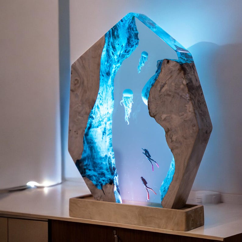 Jellyfish Resin Epoxy Lamp, Night Light