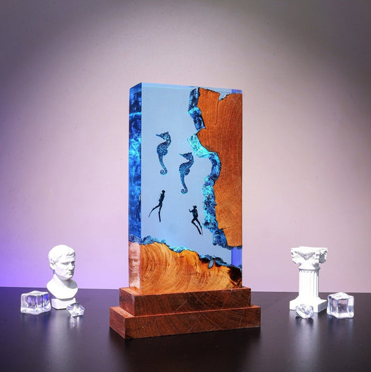 Sea Horse in Deep Sea Epoxy Resin Lamp