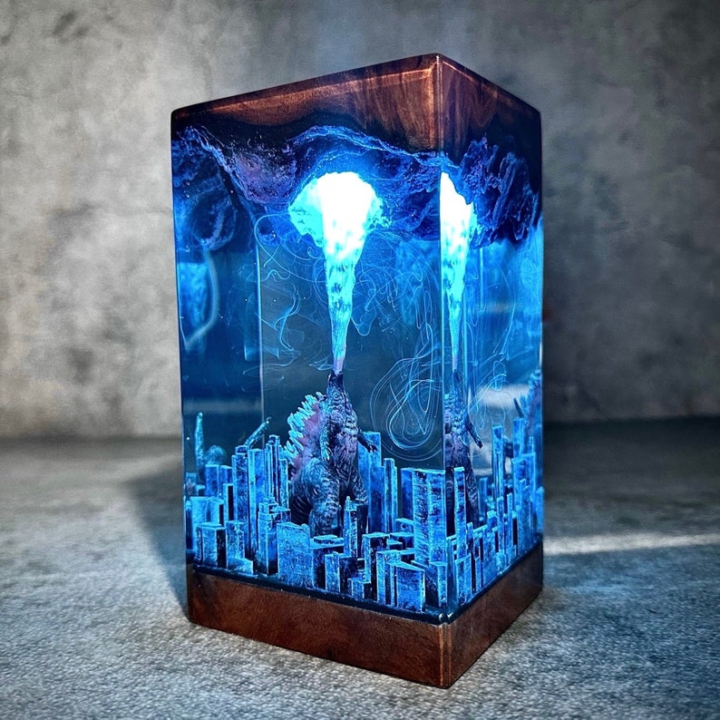 Godzilla In The City Epoxy Resin Lamp