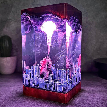 Godzilla In The City Epoxy Resin Lamp