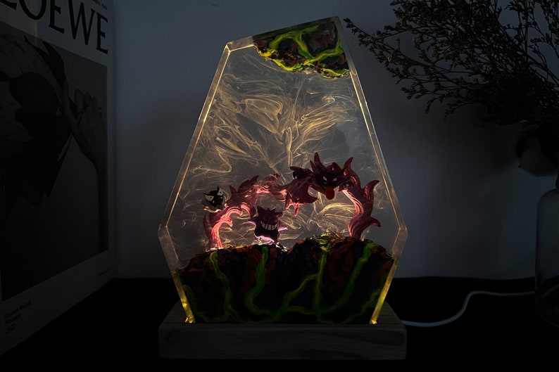 Gengar Pokemon Resin Epoxy Lamp, Night Light