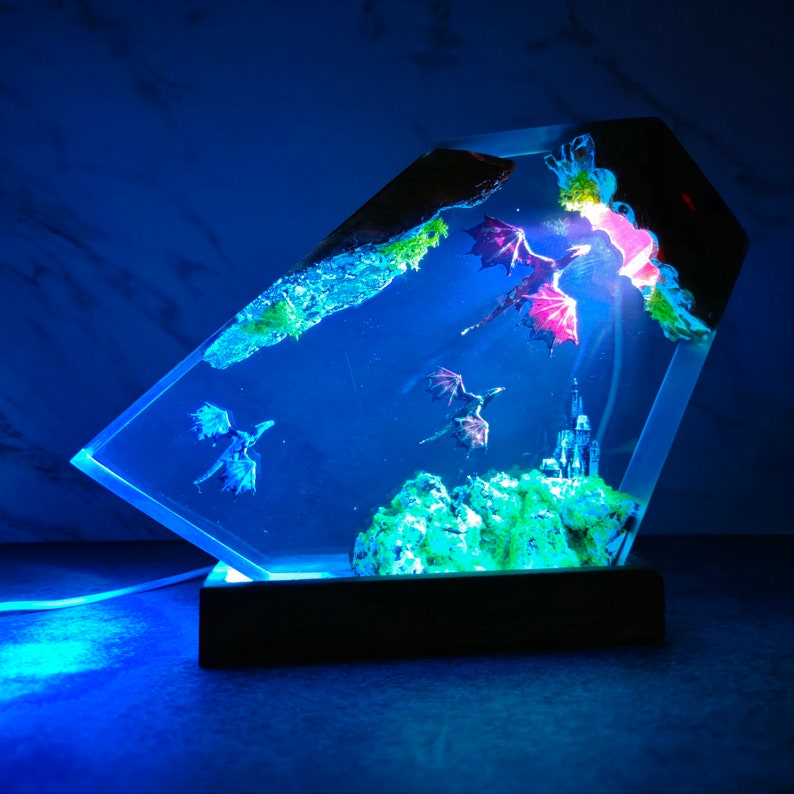 Fire Dragon and Ice Dragon Resin Lamp