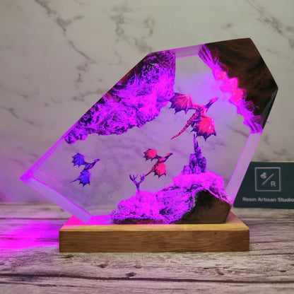 Fire Dragon and Ice Dragon Resin Lamp