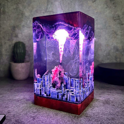 Godzilla In The City Epoxy Resin Lamp