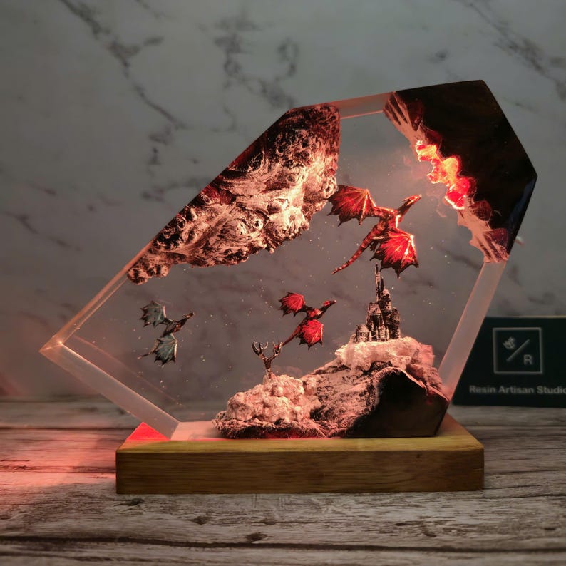 Fire Dragon and Ice Dragon Resin Lamp