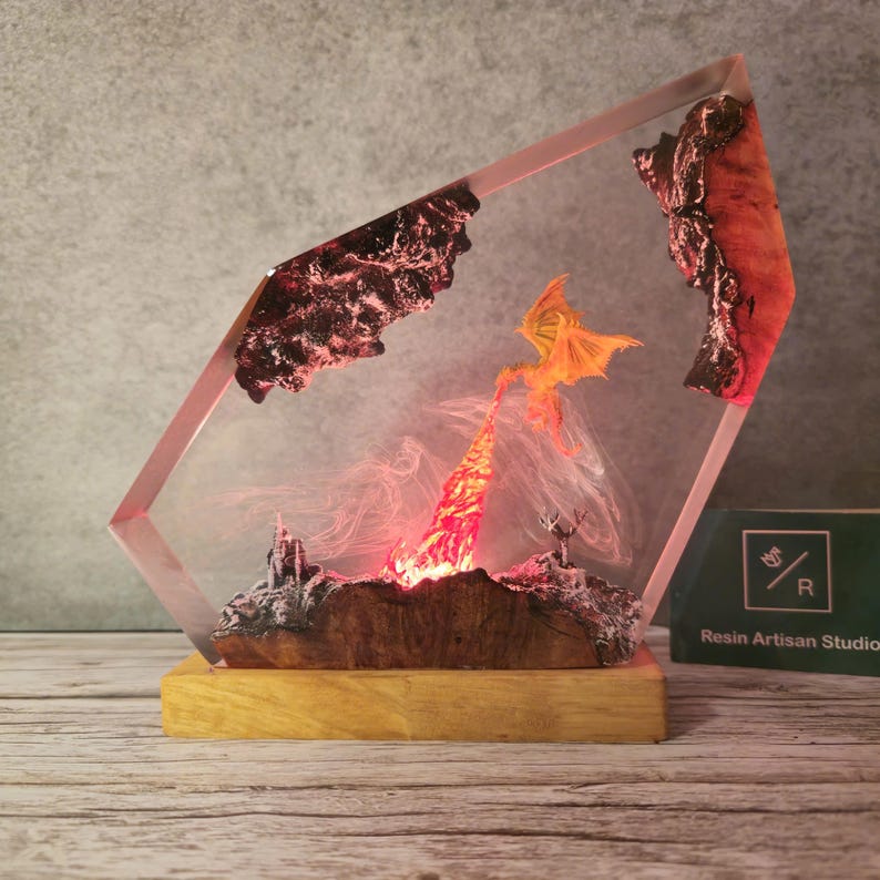 Fire Breath Dragon Resin Lamp