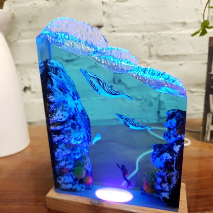 Humpback Whale Mother/Dad and son resin lamp