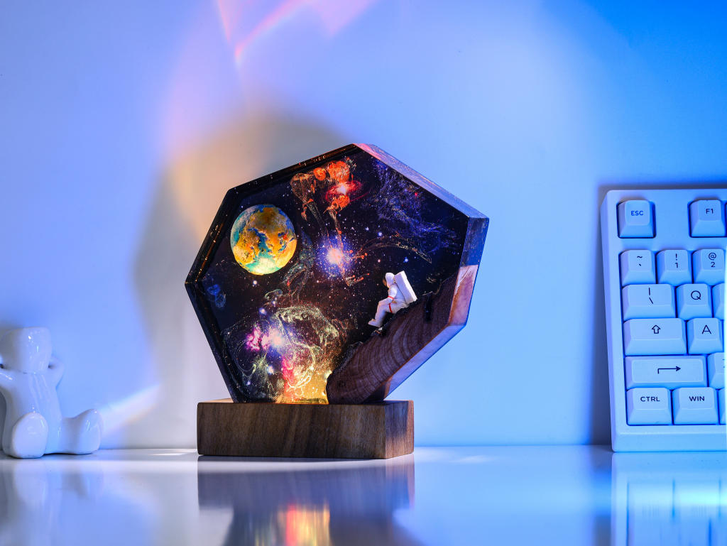 The EARTH and Astronaut Epoxy Lamp