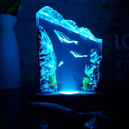 Humpback Whale Mother/Dad and son resin lamp