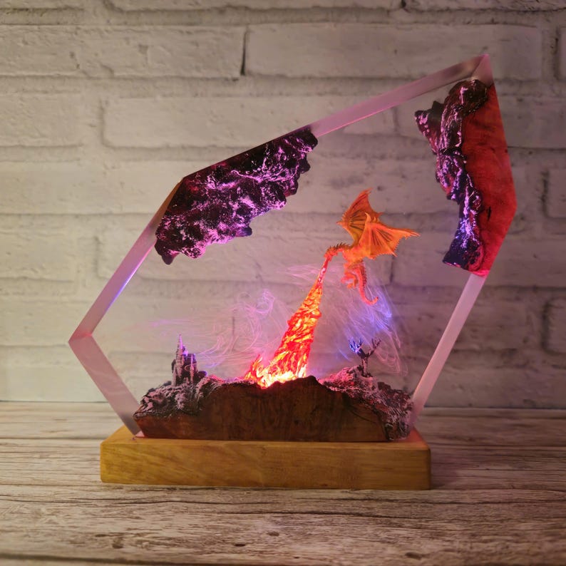 Fire Breath Dragon Resin Lamp