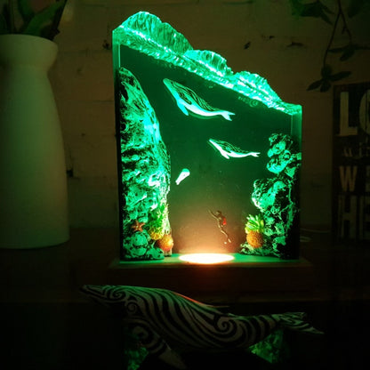 Humpback Whale Mother/Dad and son resin lamp