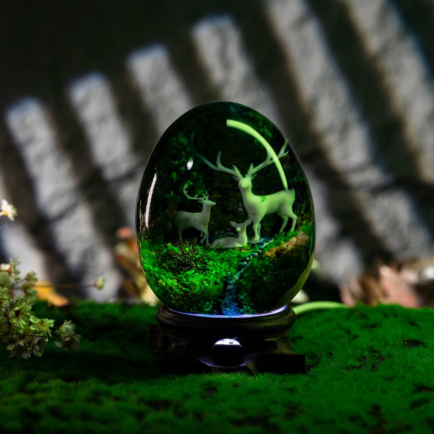 Deer and Landscape Resin Lamp Egg