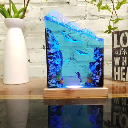 Humpback Whale Mother/Dad and son resin lamp