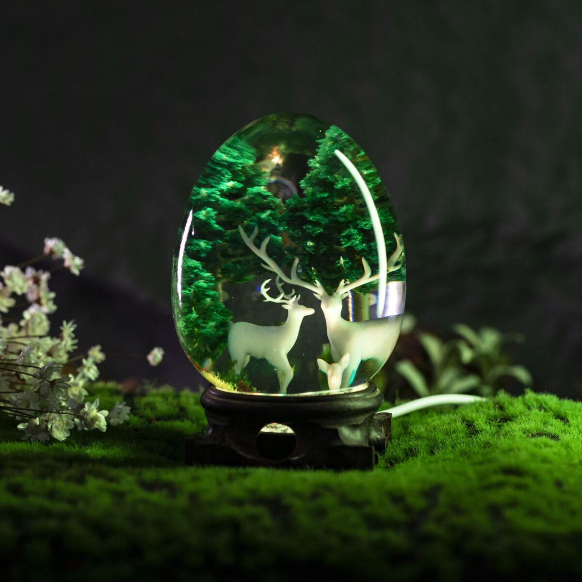 Deer and Landscape Resin Lamp Egg