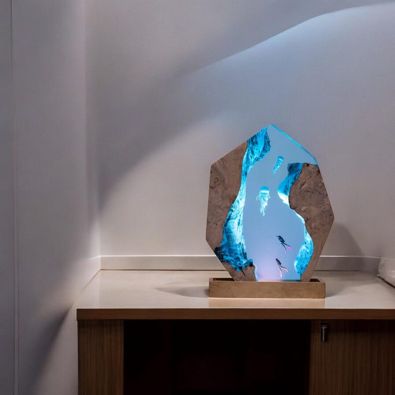 Jellyfish Resin Epoxy Lamp, Night Light