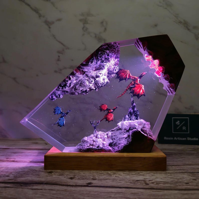 Fire Dragon and Ice Dragon Resin Lamp