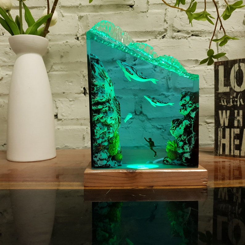 Humpback Whale Mother/Dad and son resin lamp