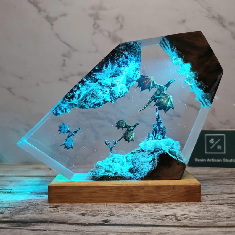 Fire Dragon and Ice Dragon Resin Lamp