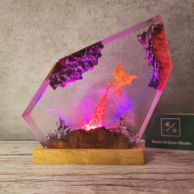 Fire Breath Dragon Resin Lamp