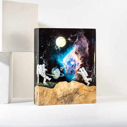 Astronauts in Interstellar Space Epoxy Lamp-Rectangle