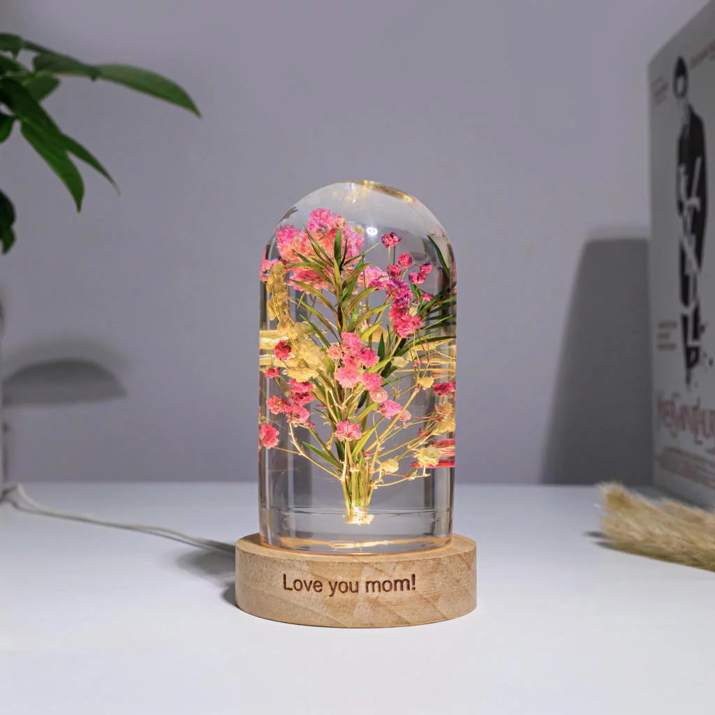 Spherical Cylinder Baby’s Breath Flower Epoxy Lamp