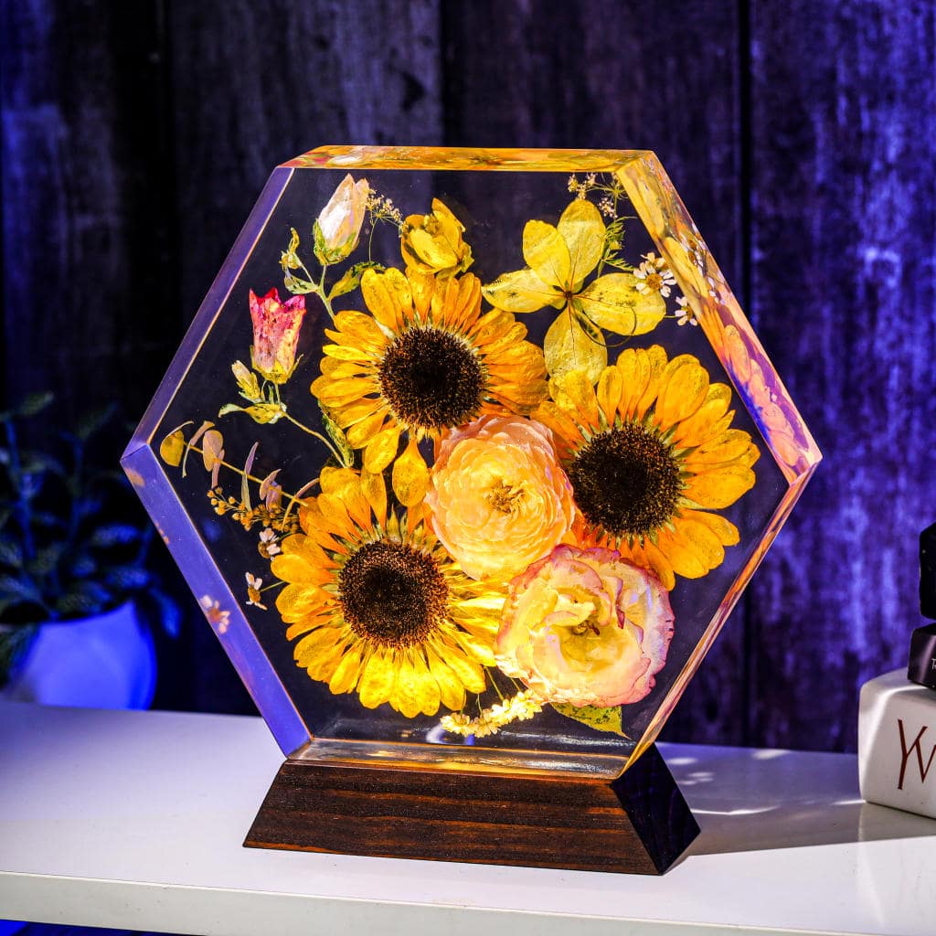 Hexagon Real Sunflower Night Light