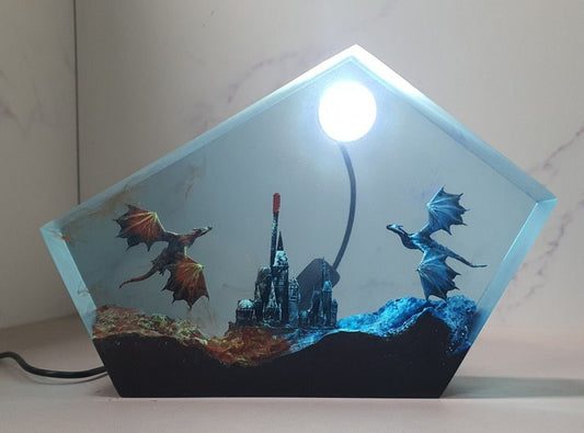 Fire Dragon Fight Ice Dragon Resin Lamp