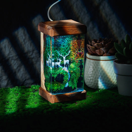 Deer and Landscape Resin Lamp