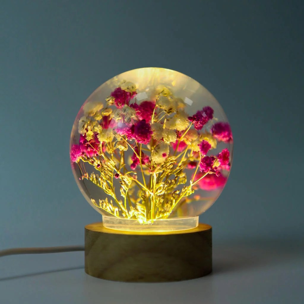 Baby's Breath Flower in Glass Night Lamp