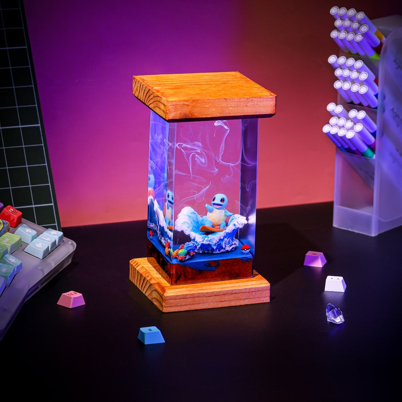 Surfing Squirtle Pokemon Epoxy Lamp