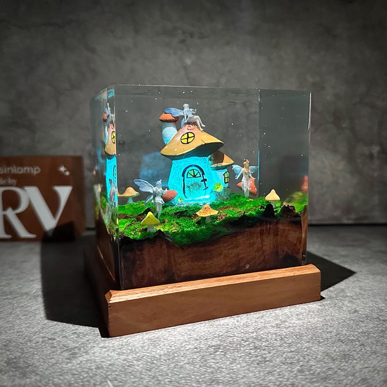 Mushroom House in Fairy Forest Resin Lamp