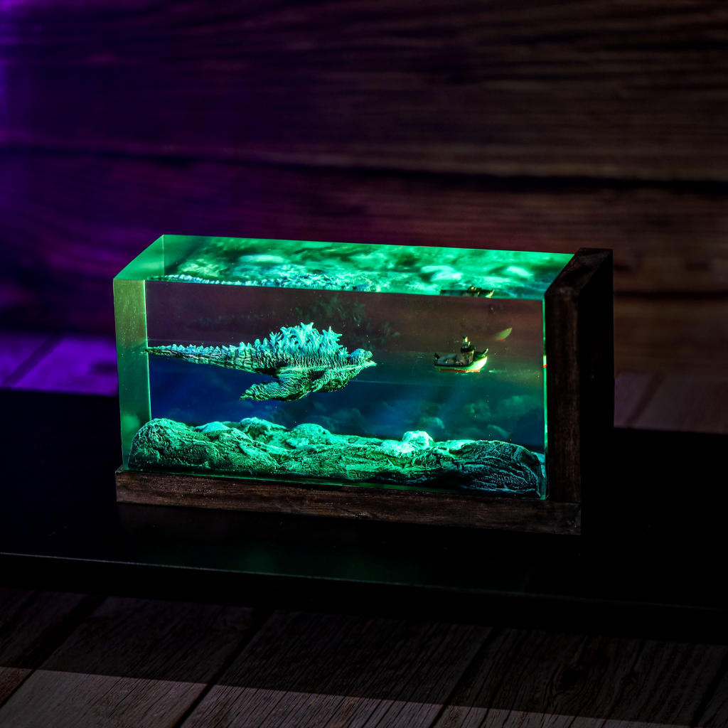 Cuboid Swimming Godzilla Monster Night Light