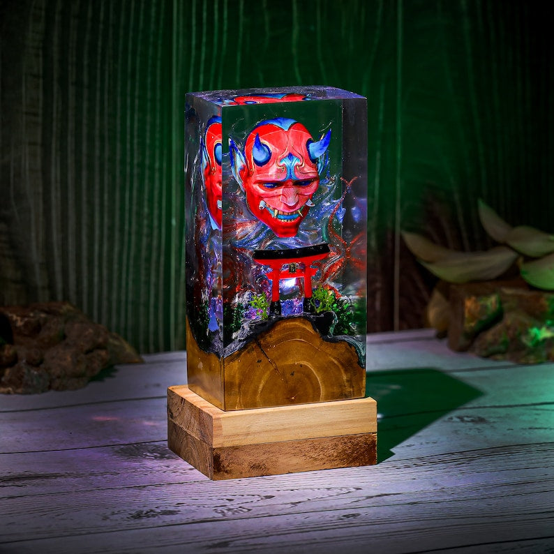 Honnari Hannya Mask and Torii Gate Epoxy Lamp