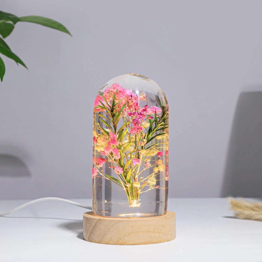 Spherical Cylinder Baby’s Breath Flower Epoxy Lamp