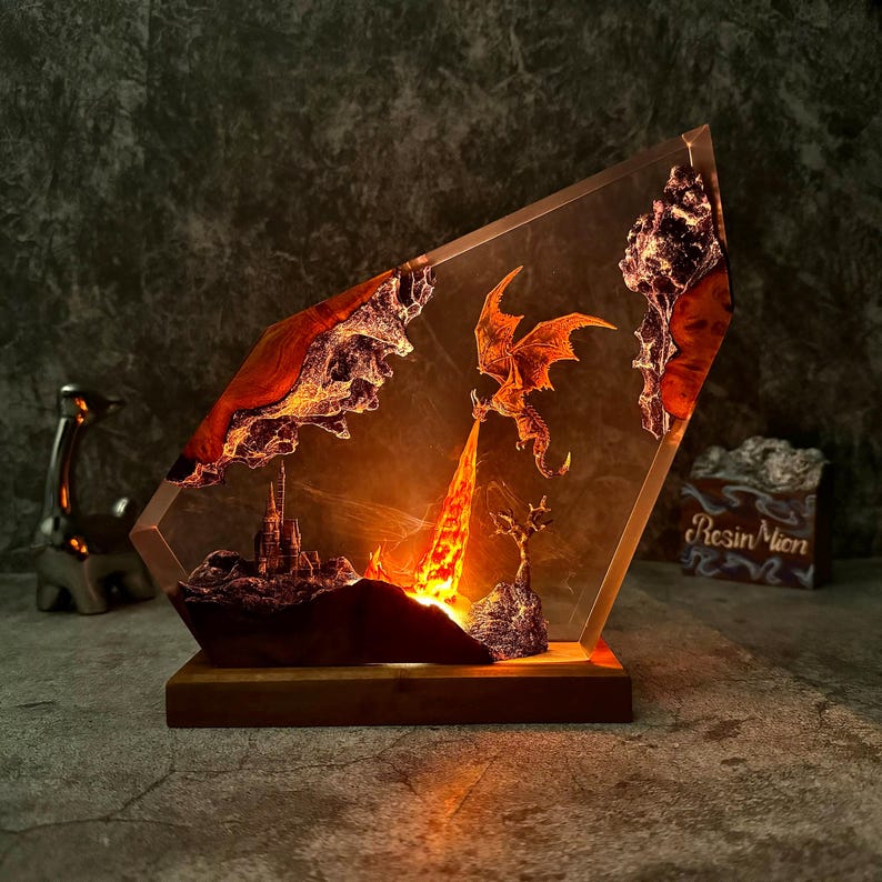 Fire Breath Dragon Resin Lamp