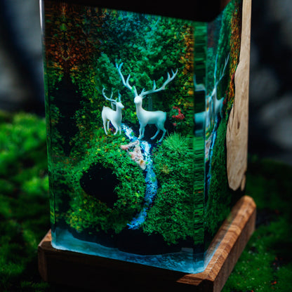 Deer and Landscape Resin Lamp