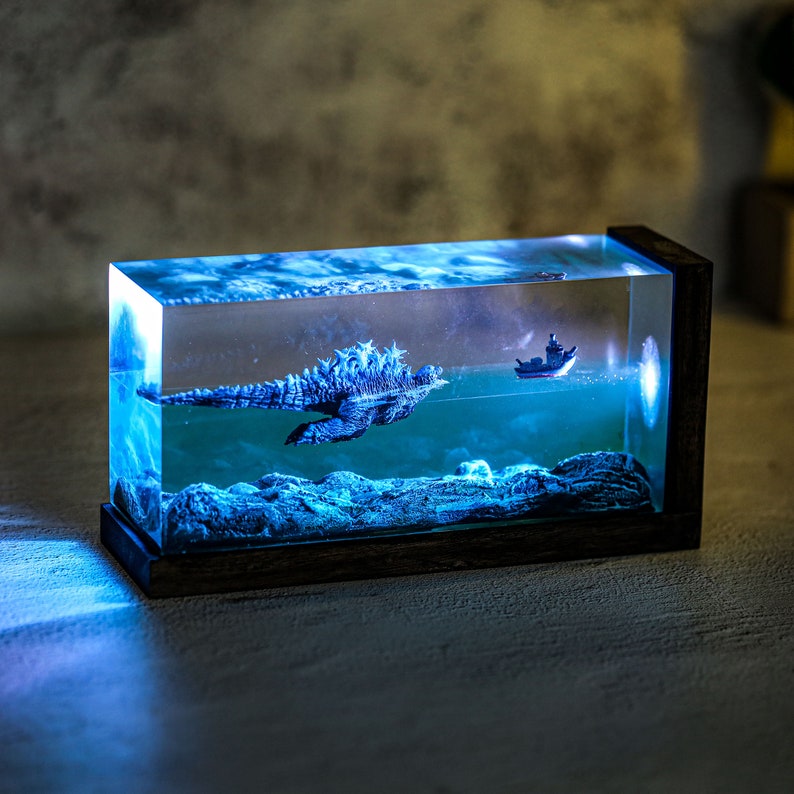 Swimming GODZILLA Epoxy Lamp