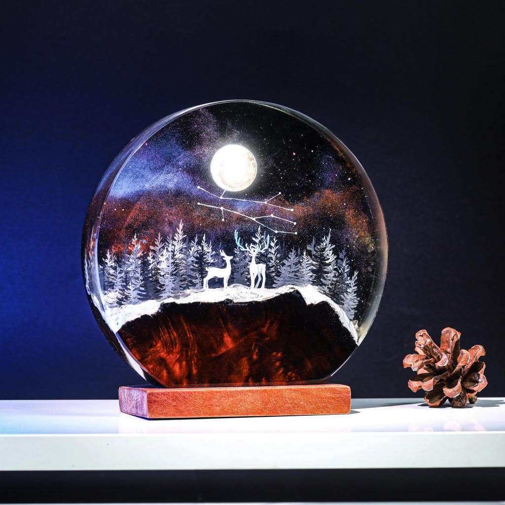 Deer In Enchanted Forest Epoxy Lamp