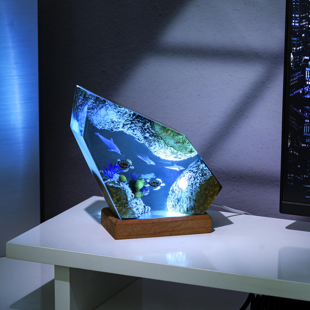 Dolphin and Sea Turtles Epoxy Lamp