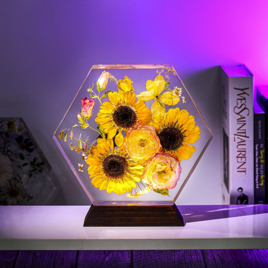 Hexagon Real Sunflower Night Light