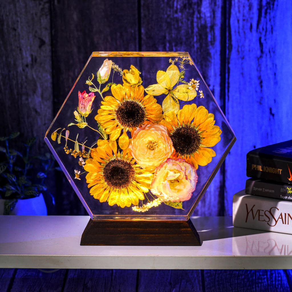 Hexagon Real Sunflower Night Light