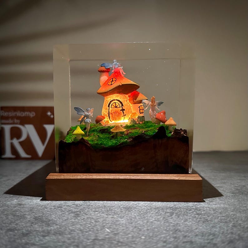 Mushroom House in Fairy Forest Resin Lamp