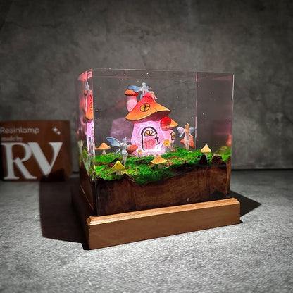 Mushroom House in Fairy Forest Resin Lamp