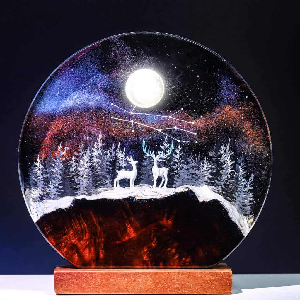 Deer In Enchanted Forest Epoxy Lamp