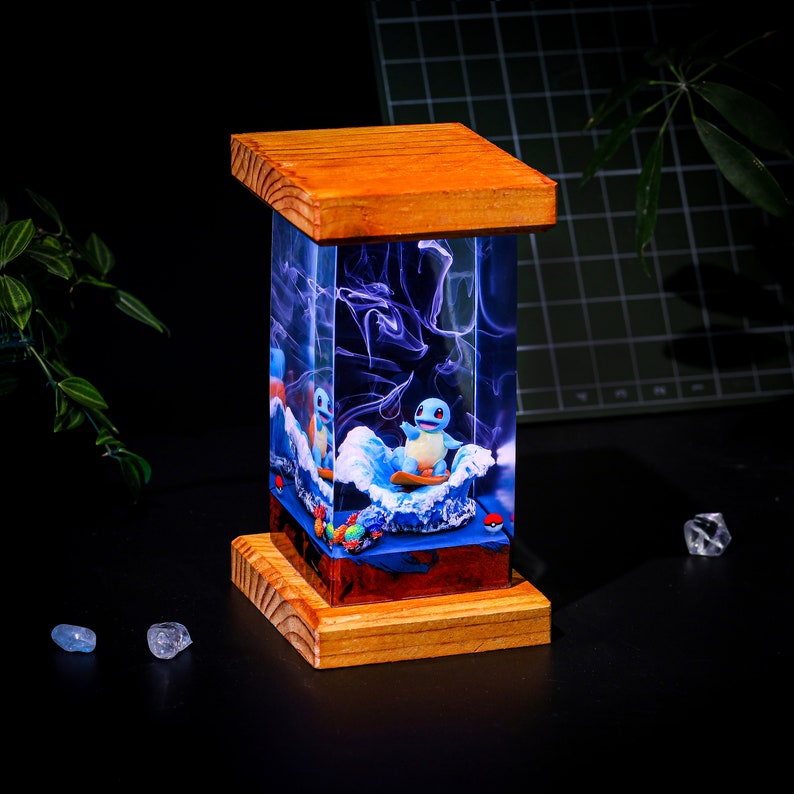 Surfing Squirtle Pokemon Epoxy Lamp